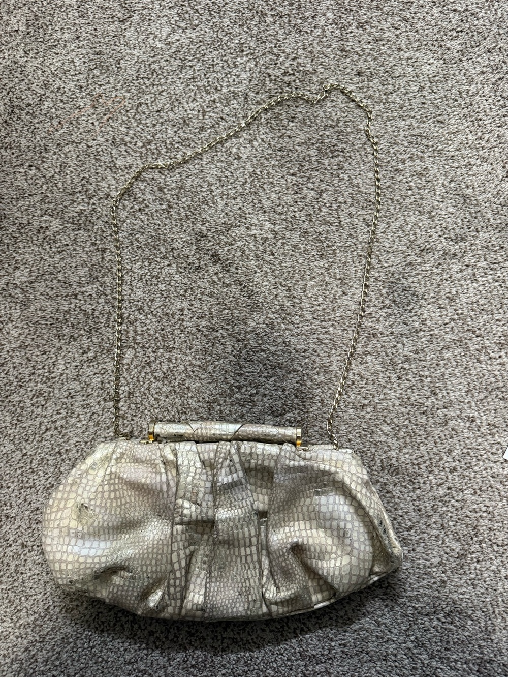 Stuart Weitzman Chain Strap Metallic Cream/Silver Evening Clutch